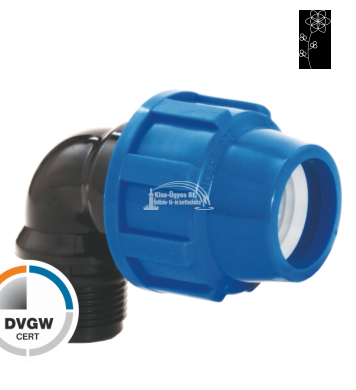 KPE könyök idomok külső menettel, 16 bar-ig képe